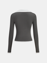 Contrast Collar Fitted Long-Sleeve Top