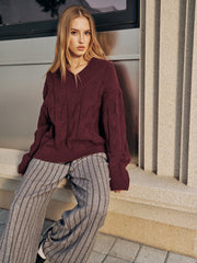 Wool-Blend Cable Knit Sweater