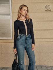 Bra-Free Mesh Paneled Long-Sleeve Bodysuit