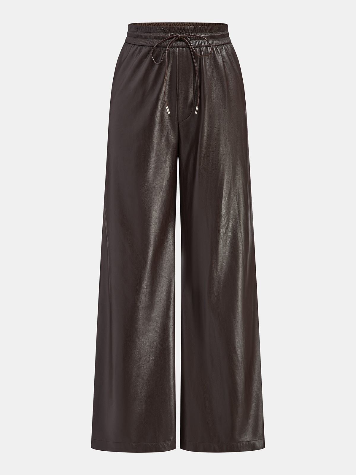 Faux Leather High-Waist Drawstring Wide-Leg Pants