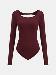 Bra-Free Buckle Detail Backless Long-Sleeve Bodysuit
