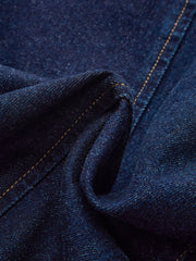 Curved Sleeve Contrast Collar Denim Jacket