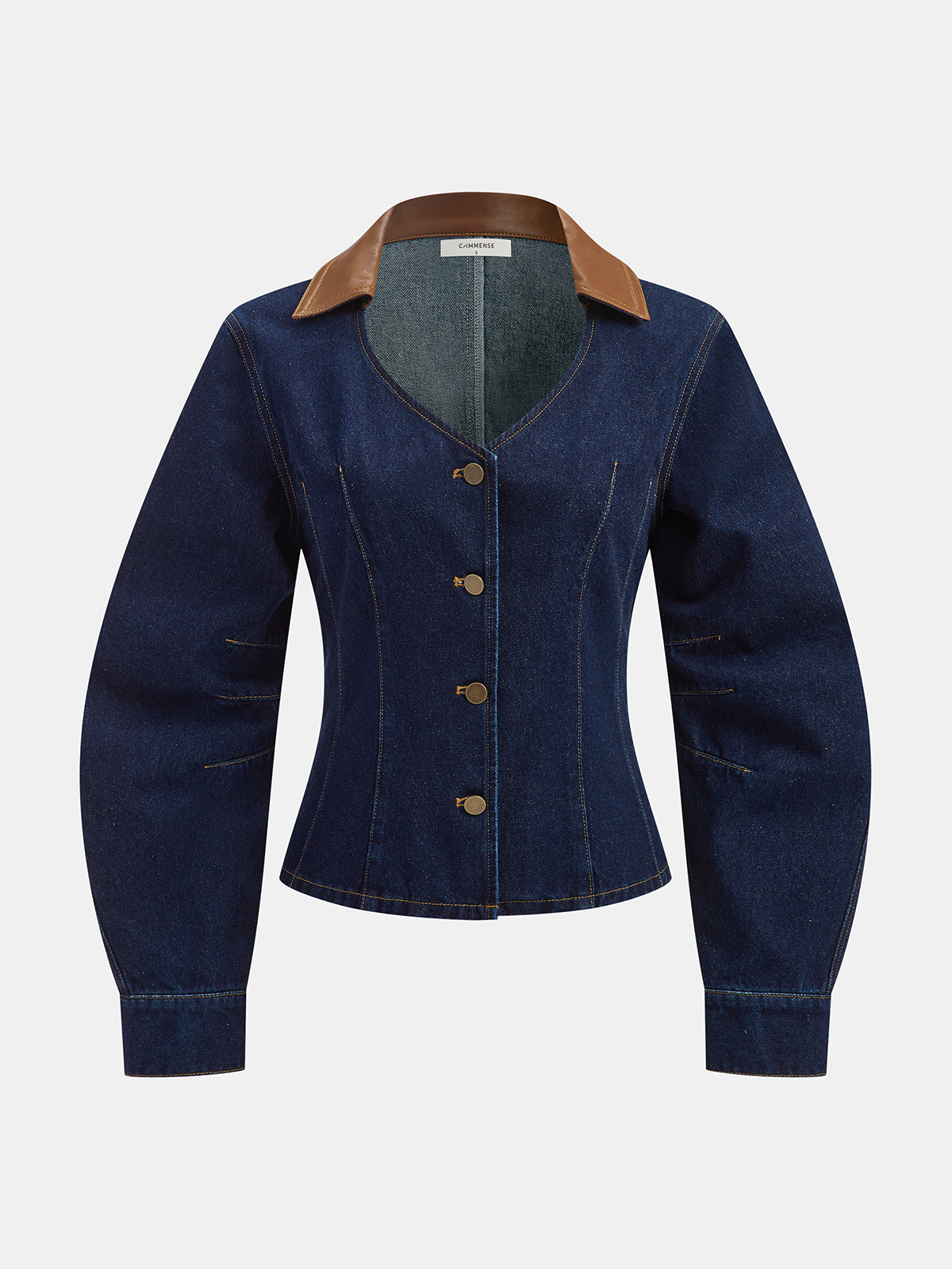 Curved Sleeve Contrast Collar Denim Jacket