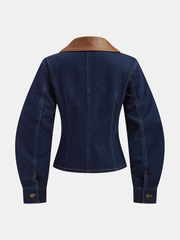 Curved Sleeve Contrast Collar Denim Jacket