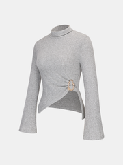 Ribbed Knit Top and Flared Pants Set