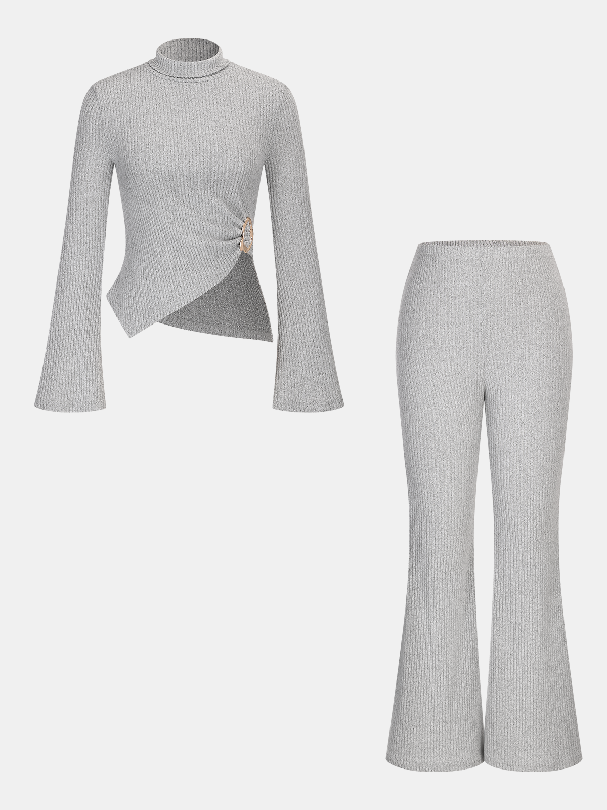 Ribbed Knit Top and Flared Pants Set