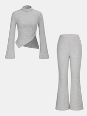 Ribbed Knit Top and Flared Pants Set