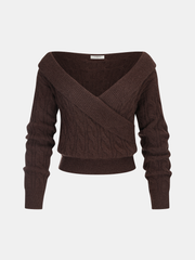 Cross-Front V-Neck Cable Knit Sweater