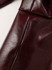 Faux Leather Panel Lantern Sleeve Blouse