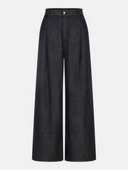 High-Waist Denim Extra Long Wide-Leg Pants