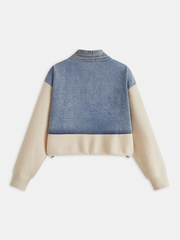 V-Neck Paneled Denim Cardigan