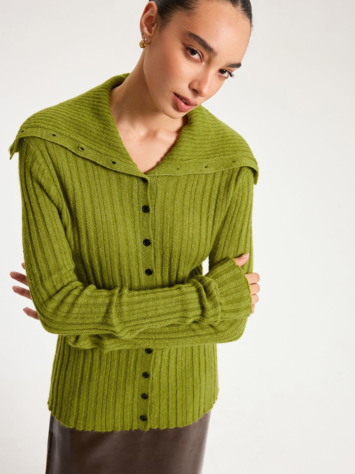 Shawl Collar Wool-Blend Ribbed Cardigan