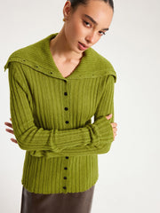 Shawl Collar Wool-Blend Ribbed Cardigan