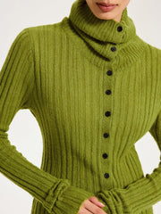 Shawl Collar Wool-Blend Ribbed Cardigan