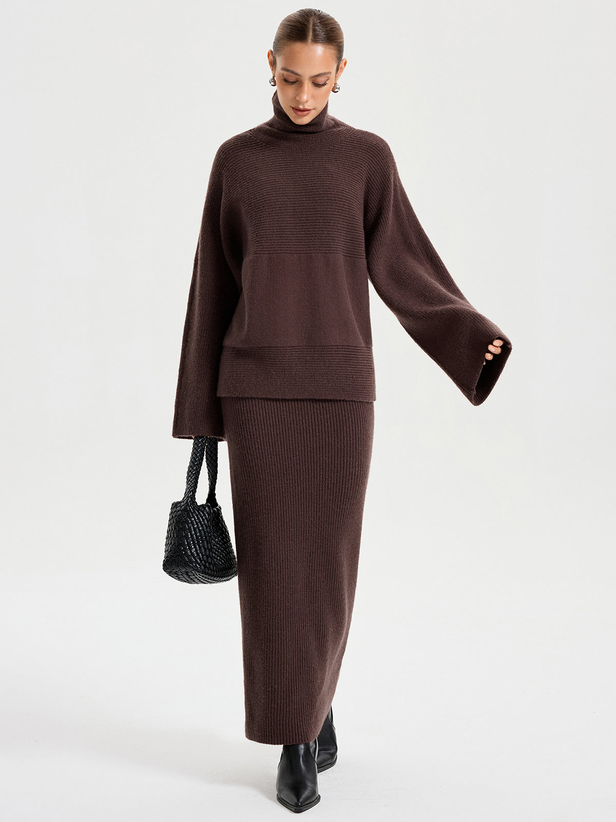 Turtleneck Knit Top and Maxi Skirt Set