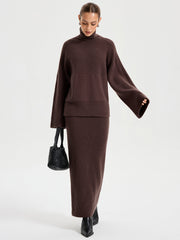 Turtleneck Knit Top and Maxi Skirt Set