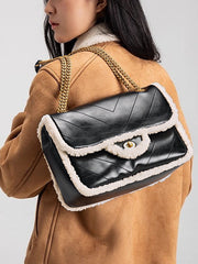 Chain Strap Shearling Trim Shoulder Bag
