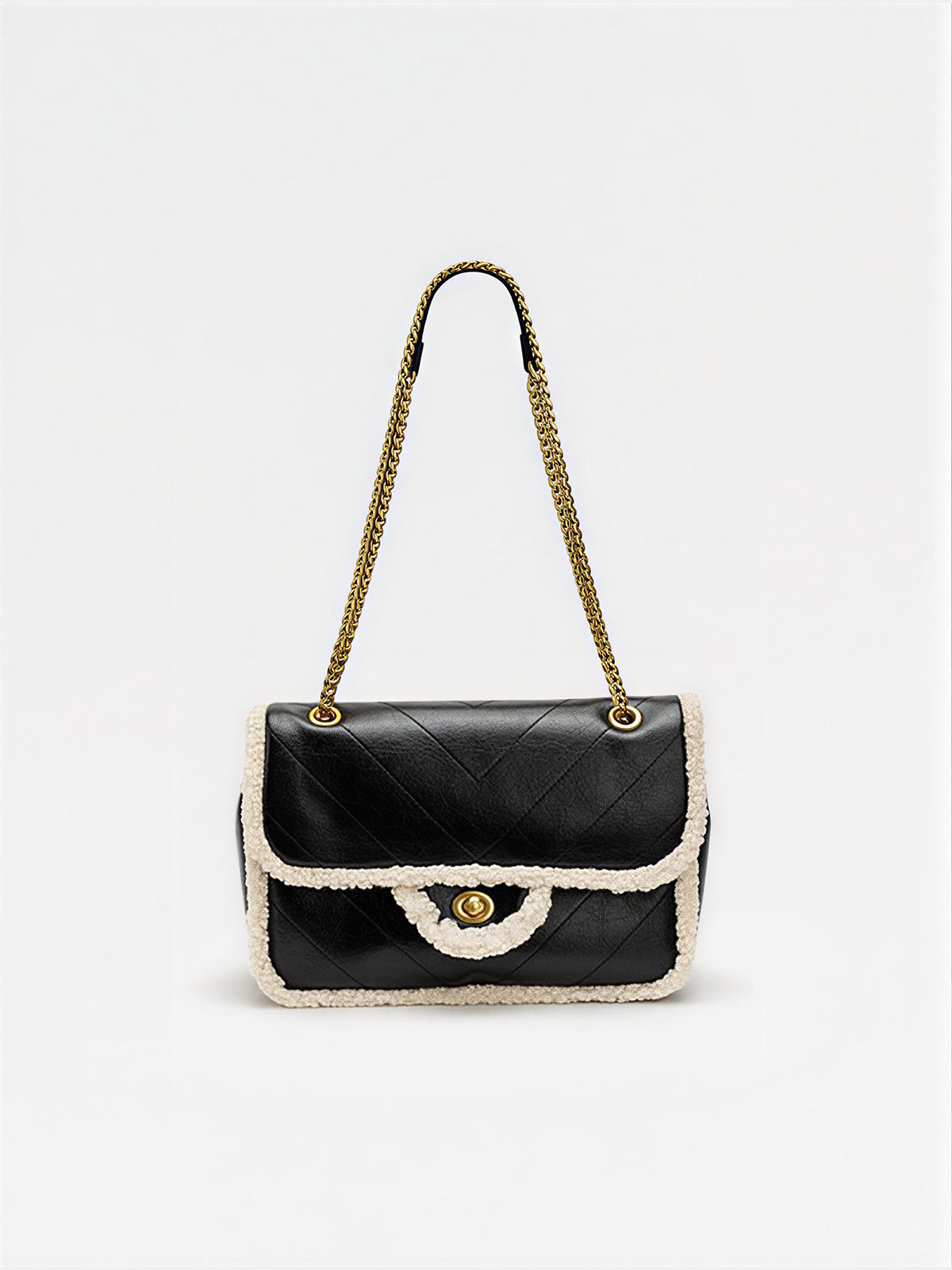 Chain Strap Shearling Trim Shoulder Bag