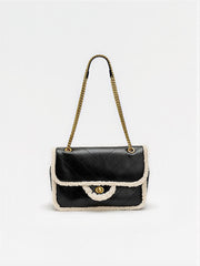 Chain Strap Shearling Trim Shoulder Bag
