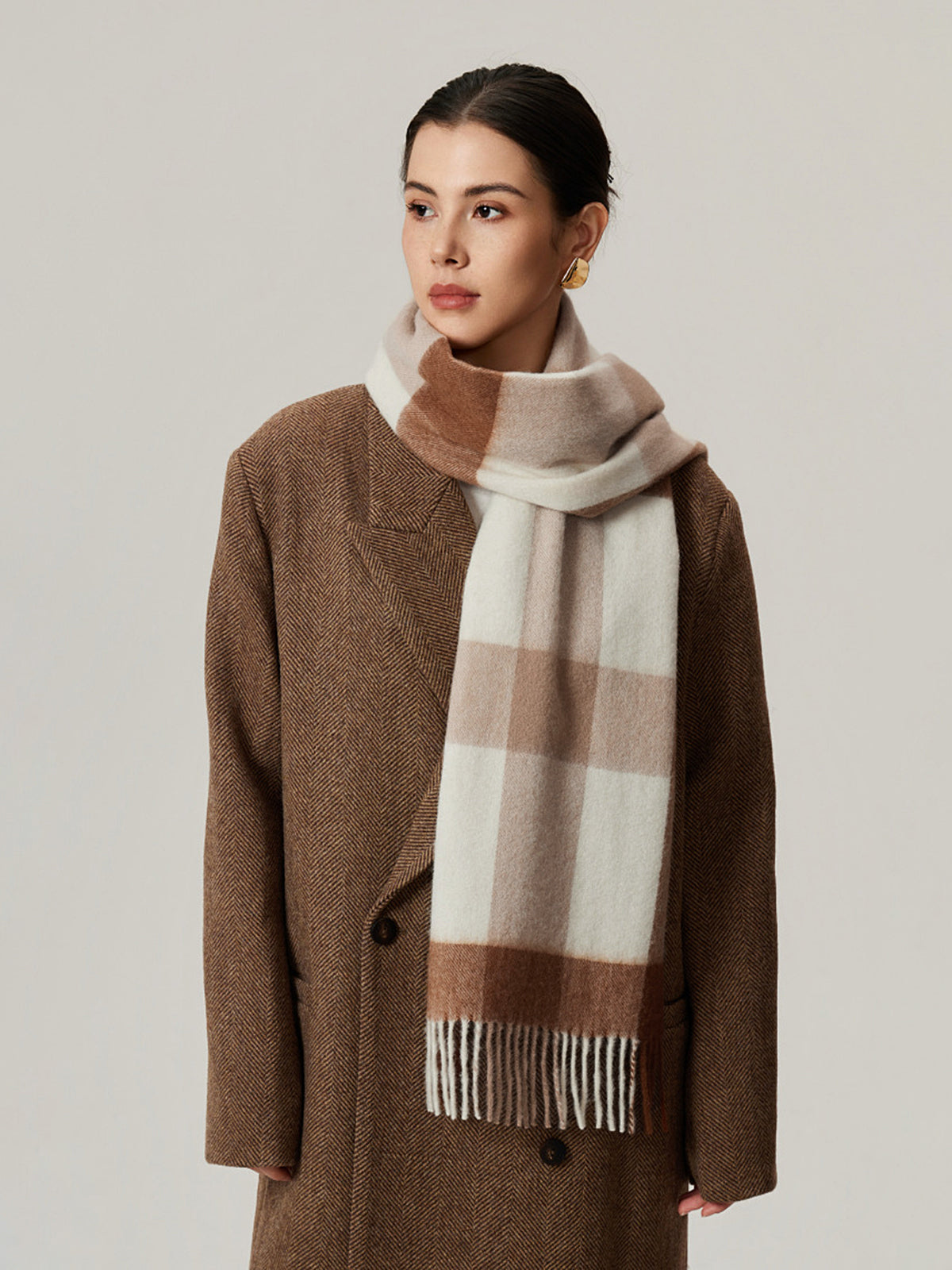 Fringe Detail Checked Wool Scarf