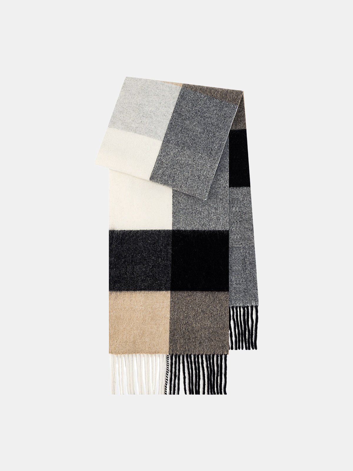 Fringe Detail Checkered Wool Scarf