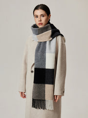 Fringe Detail Checkered Wool Scarf
