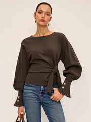 Twist Knot Balloon Sleeve Sweatshirt