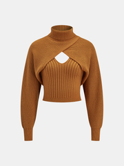 Turtleneck Overlay and Cami Top Knit Two-Piece Set