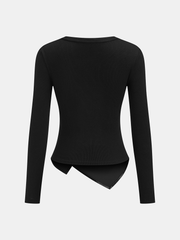 Faux Leather Panel Asymmetric Knit Top