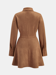 Flared Hem Suede Effect Shirt Dress