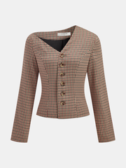 Asymmetric Neckline Plaid Jacket