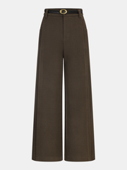 Belted Wool-Blend Straight-Leg Pants