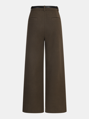 Belted Wool-Blend Straight-Leg Pants