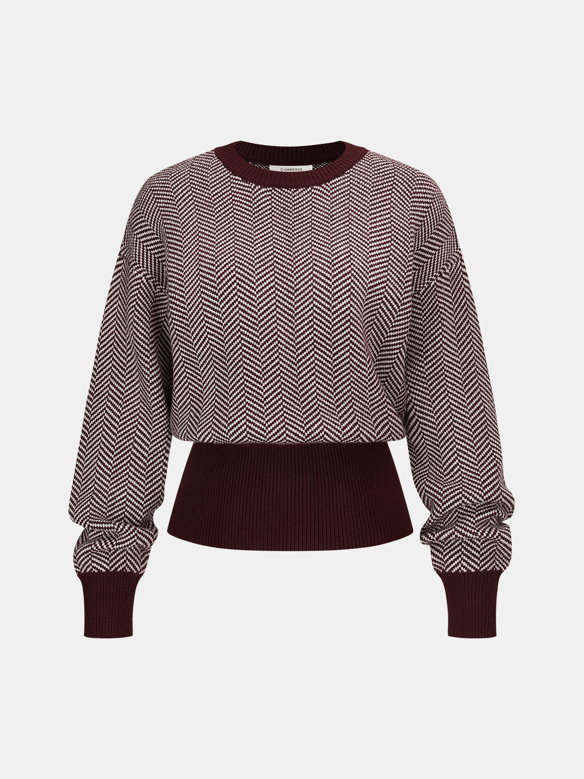 Cinched Waist Herringbone Sweater