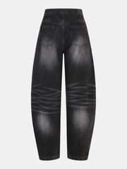 Washed Denim Curved-Leg Jeans