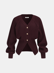 Metal Button Cinched Waist Knit Cardigan