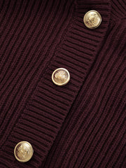 Metal Button Cinched Waist Knit Cardigan