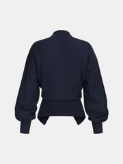 Cinched Waist Button-Front Knit Cardigan