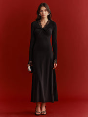 Lace Trim Twist Maxi Dress