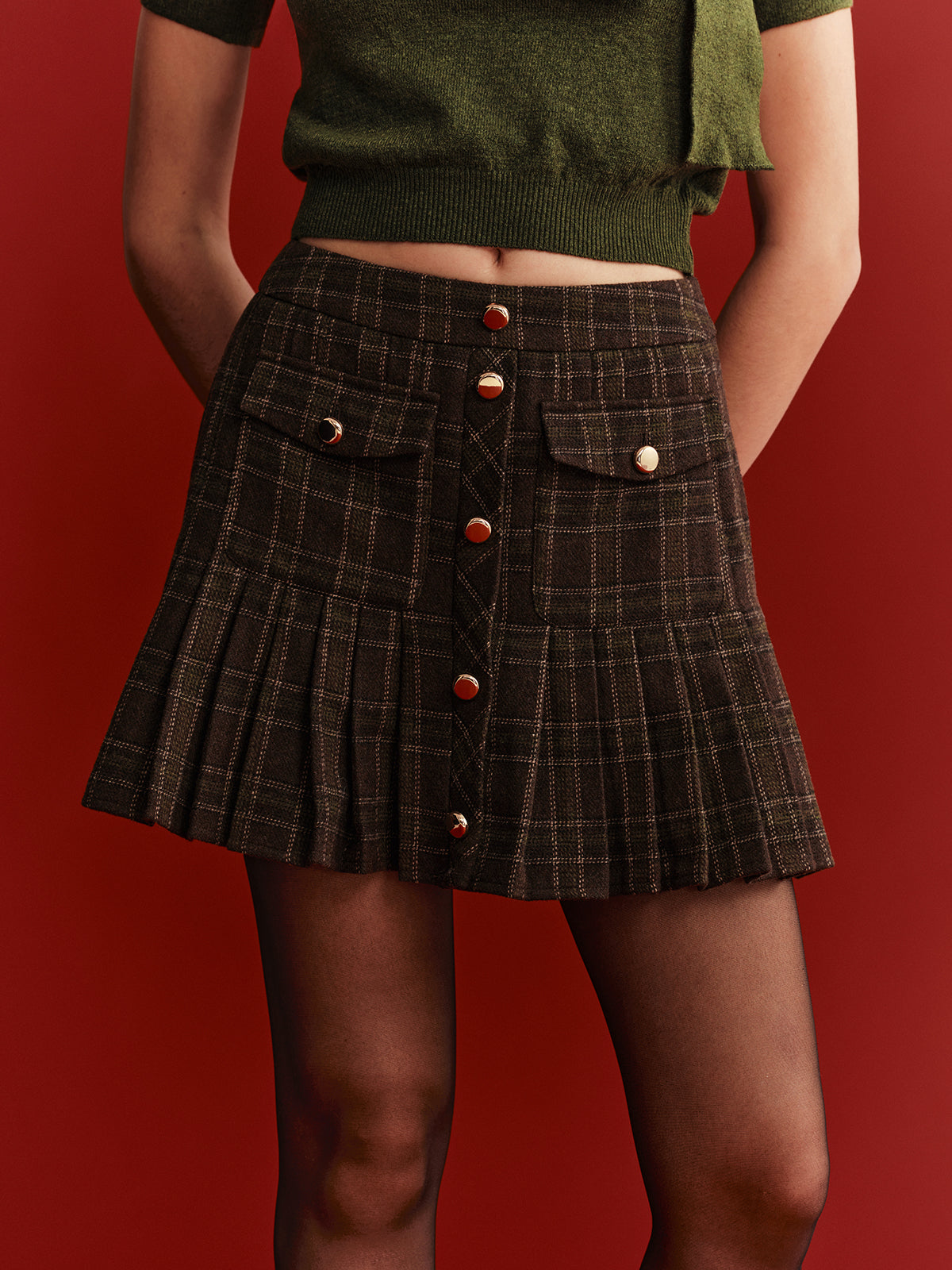 Plaid Wool-Blend Mini Skirt