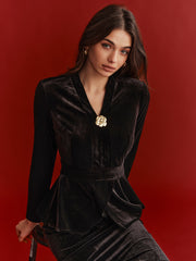 Velvet Peplum Top and Midi Skirt Set