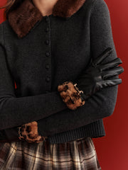 Faux Fur Collar Wool-Blend Cardigan
