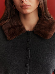 Faux Fur Collar Wool-Blend Cardigan