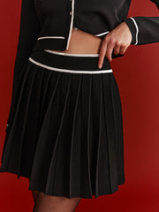 Contrast Trim Pleated Mini Skirt
