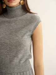 Turtleneck Sleeveless Top and Mini Skirt Set