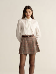 Lace-Trim Tie Neck Cotton Blouse