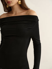 Off-Shoulder Long-Sleeve Maxi Dress