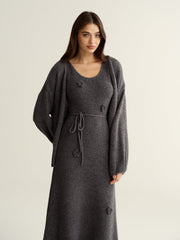 3D Floral Knit Dress & Cardigan Two-Piece Set