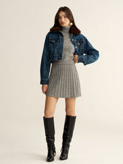 Faux Fur Collar Denim Cropped Jacket