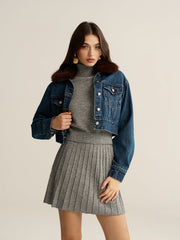 Faux Fur Collar Denim Cropped Jacket
